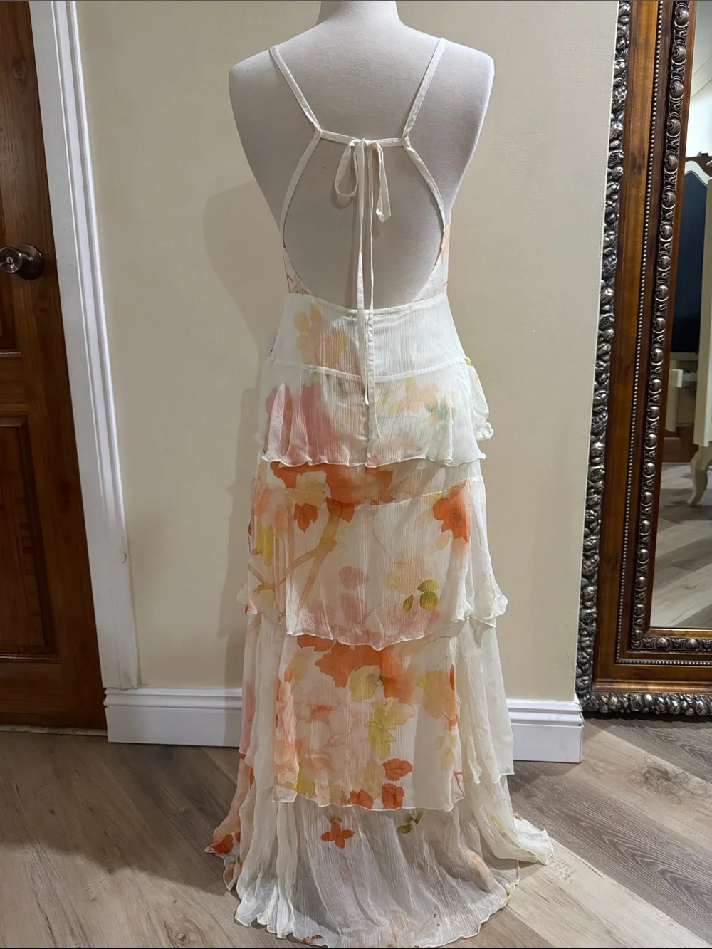 Urban Outfitters Cream Maxi Dress with Orange & Yellow Floral Print - Picture 5 of 6